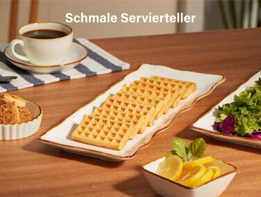 ONEMORE Porcelain Serving Platter Set - Rectangular 2-Piece Set, 38 cm Serving Tray, Long Serving Plates, Small Dinner Plates for Dessert, Cake, Sushi, Salad, Antipasti