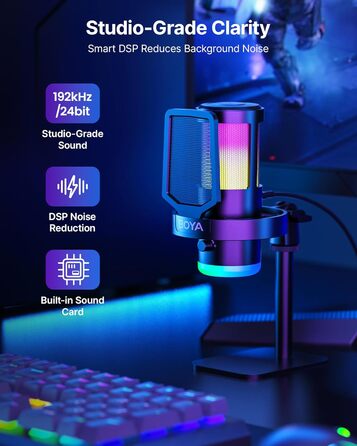 BOYA G30 USB Мікрофон для Ігор та Стрімінгу з RGB підсвіткою, шумозаглушенням, поп-фільтром. Конденсаторний мікрофон для ПК/PS4/PS5