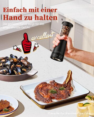 Електричні мельниці для солі та перцю 2 шт. з нержавіючої сталі, акумуляторні, з LED-підсвічуванням, регульоване керамічне подрібнення, щітка для чищення