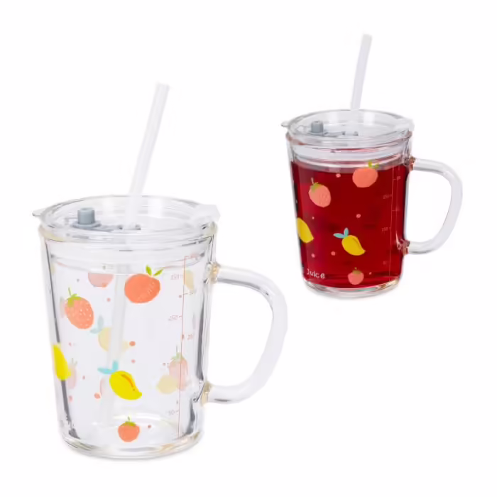 Relaxdays Set of 2 Children's Glasses with Fruit Motif