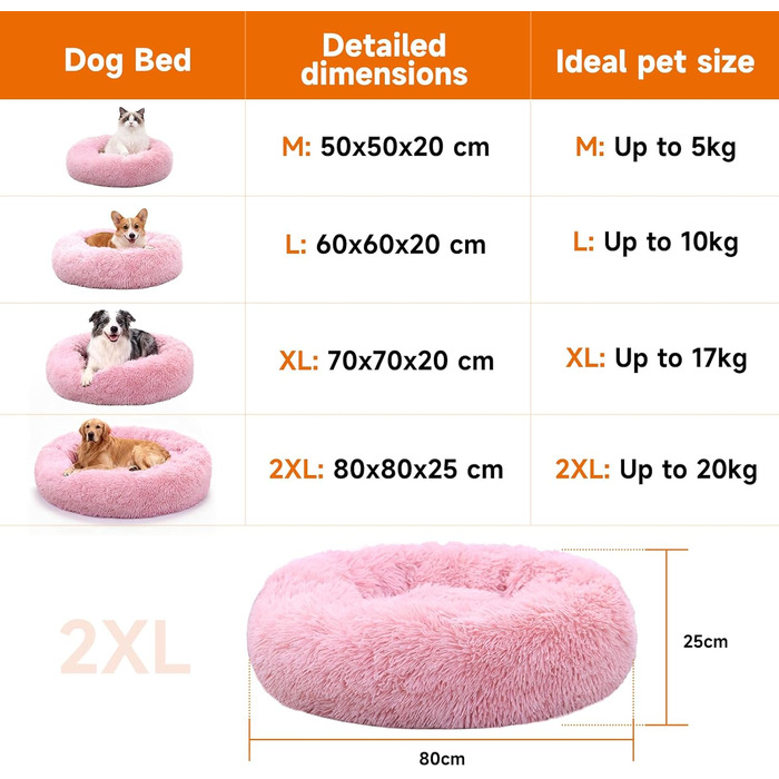 М'яке кругле ліжко для собак та котів, 50 см, рожеве. Зручне, миється, не ковзає. Розмір 80 x 80 x 25 см