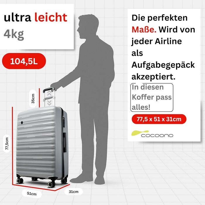 Чемодан великий 100 літрів з TSA замком: валіза, ролер, валіза з жорстким корпусом, валіза XL сірого кольору