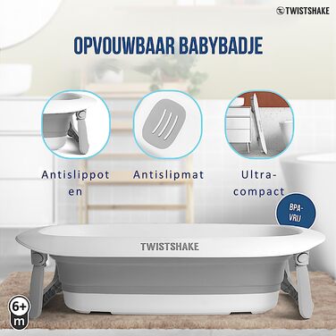 Twistshake Non-Slip Baby Bath Cushion for Newborns | Soft and Foldable Shower Cushions for Toddlers | Floating Air Cushion for Baby Bathing | 0 Months+ | Pastel Grey (Baby Bathtub)
