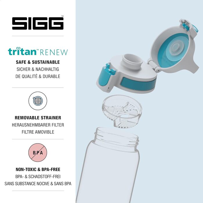 SIGG - Tritan Drinking Bottle - Sport Bottle Total Clear ONE MyPlanet Aqua - Carbonated Drinks - Dishwasher Safe, Leak-Proof, Scratch-Resistant - BPA-Free - Sports & Fitness - Blue - 0.5L