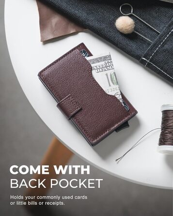 Чоловіче картхолдер VULKIT з RFID блокуванням, з металевою конструкцією, 3 відділення для кредитних карт та віконцем для посвідчення, компактний гаманець з магнітною застібкою, червоне шкіряне покриття (справжня шкіра Litchi Espresso)