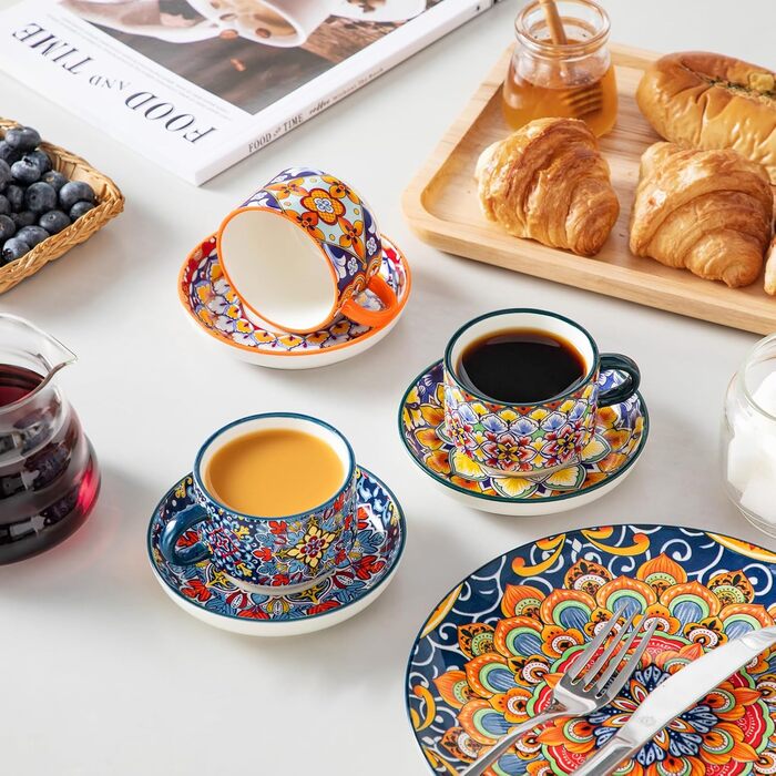 Набір чашок для еспресо Vancasso 4 шт., 150 мл SIMI: чашки з підставками та стійкою, керамічні, для капучино, еспресо, лате