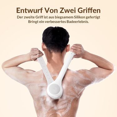 Електрична щітка для спини, м'яка ексфоліація, довгоручна душова щітка, допомога у нанесенні крему для жінок, чоловіків, людей похилого віку, глибоке очищення для всіх типів шкіри, гарна піна - Рожева (Перламутровий)