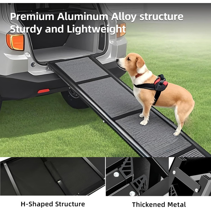 Рампа для собак у машину, розкладна, 170 см, з антиковзким покриттям, для маленьких, середніх та великих собак. Підходить для авто, SUV, вантажівки, дивану та ліжка.