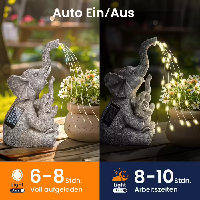 GIGALUMI Solar Garden Statues, Elephant Figurine, Outdoor Lights, Yard, Garden Decoration, Unique Gifts for Mother, Women, Elephant Decoration for Patio