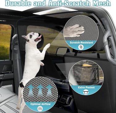 Сітчаста перегородка для собак у автомобіль Mixsuper, 133,1 см, для позашляховиків, пікапів та авто, міцна, чорна (Large)