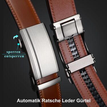 Чоловічий шкіряний ремінь WHIPPY Automatik з регулюванням, ширина 35 мм, колір D-brown, довжина 130 см (підходить для штанів 101-115 см)