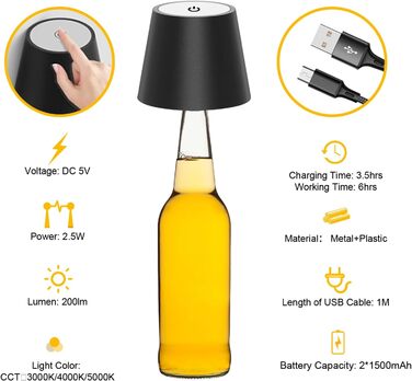 Акумуляторна LED-лампа Antela настільна бездротова диммерна, IP44, для дому та вулиці, 3000K/4000K/5000K, метал, 2 шт.