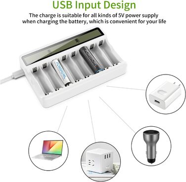 Зарядний пристрій Powerowl з LCD екраном для акумуляторів NI-MH NI-CD AA AAA (Micro-USB, незалежний слот), білий