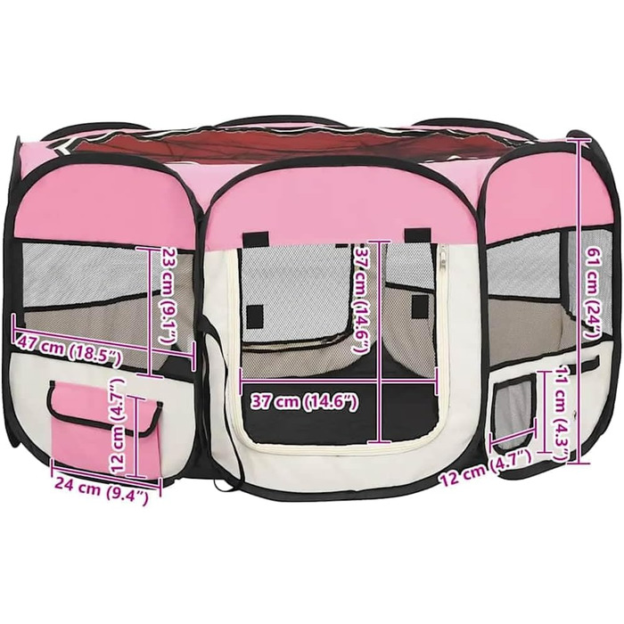 Вольєр для цуценят VidaXL, розкладний, 145x145x61 см, рожевий