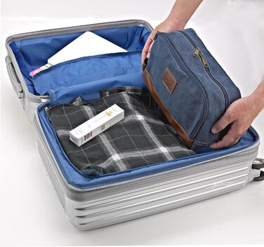 Чоловіча та жіноча дорожня косметичка з канвасу, розкладний органайзер для туалетних аксесуарів (блакитна, велика) 28x16x14 см