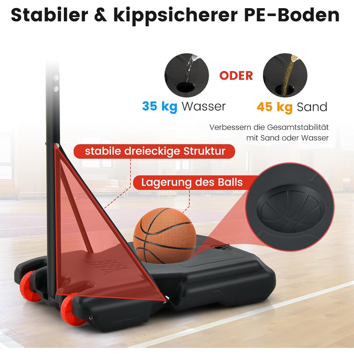 COSTWAY Adjustable Height Basketball Hoop System - Mobile Outdoor Basketball Stand with PC Backboard and Wheels (155-210cm)