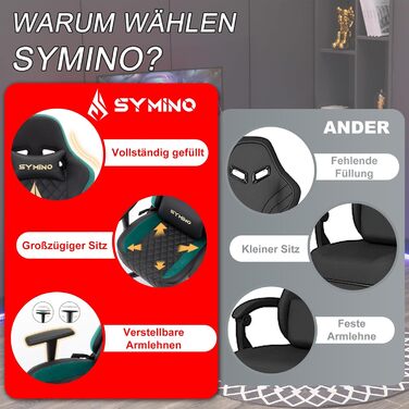 Ігровий крісло Symino - ергономічний офісний крісло в стилі гонок, 200 кг, регульовані підлокітники, PU шкіра, з підніжкою (чорний)