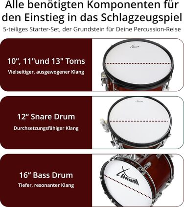 XDrum Junior Pro Kinder барабанний набір Red - для дітей 5-9 років, з аксесуарами та навчальним посібником