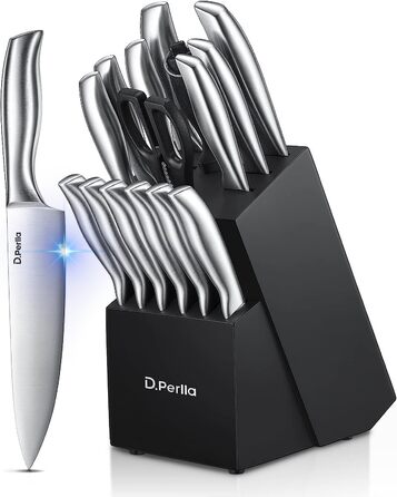 D.Perlla Professional 16-Piece Knife Set with Wooden Block - Extra Sharp & Ergonomic Stainless Steel Kitchen Knives