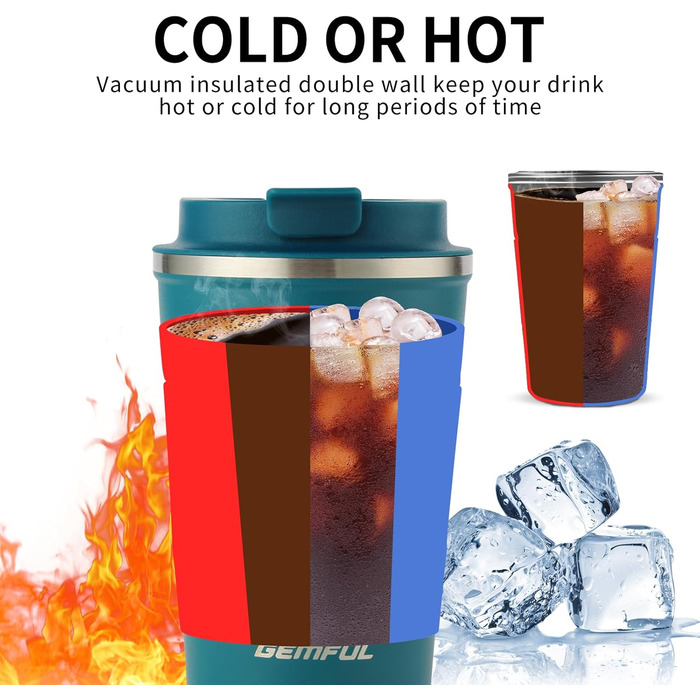 Термокружка з нержавіючої сталі 510 мл Gemful - блакитна, для подорожей та дому