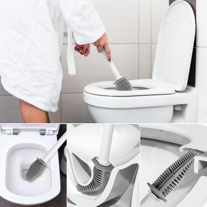 Набір для туалету: щітка для унітазу з тримачем, нержавіюча сталь та силікон, кріплення на стіну, чорний колір