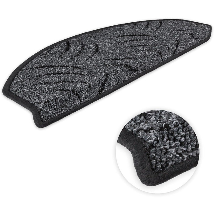 Ступінчасті килимки для сходів Prerow від Kettelservice-Metzker, напівокруглі, антрацит, 15 шт.