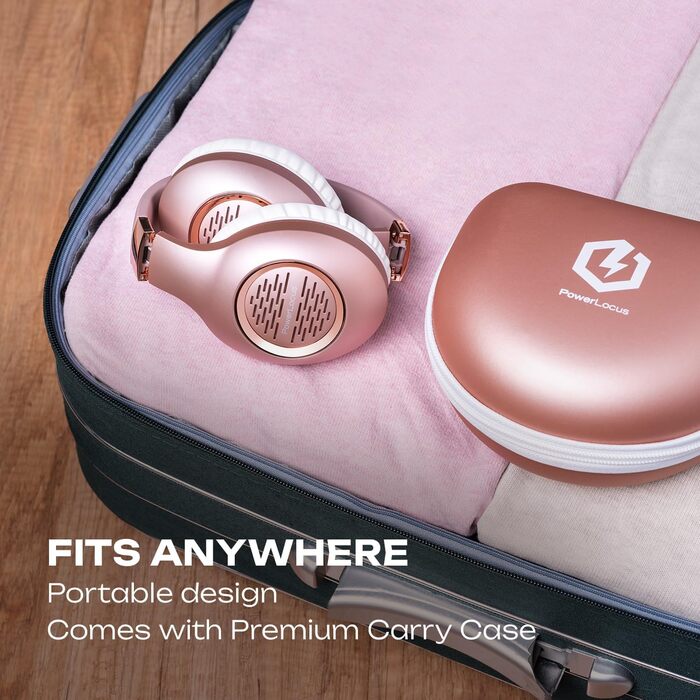 Навушники PowerLocus Bluetooth Over-Ear, бездротові, складні, з мікрофоном, Hi-Fi, глибокий бас, для телефону, планшета, ПК (Rose Gold Deep)