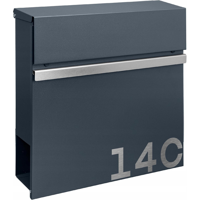 Поштова скринька настінна Anthrazit RAL 7016 для газет, велика (XXL, Laser 2) з можливістю нанесення адреси