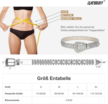 Жіночий ремінь LEACOOLKEY в стилі вестерн, з шипами та пряжкою, PU шкіра, сріблястий (L)