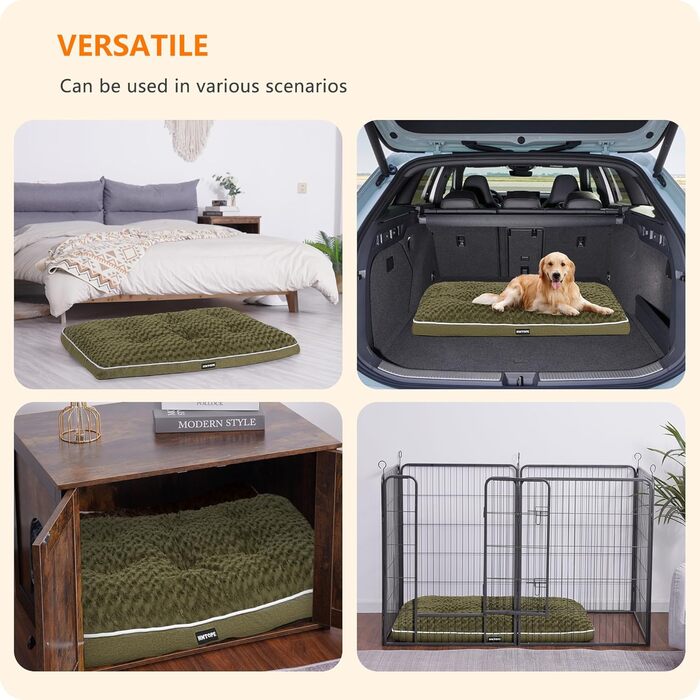 Ортопедичне ліжко для собак, килимок для собак з двоярусним дизайном, миється, знімний кошик для собак, 90 см для маленьких та середніх собак (105 x 69 x 12 см, оливковий)