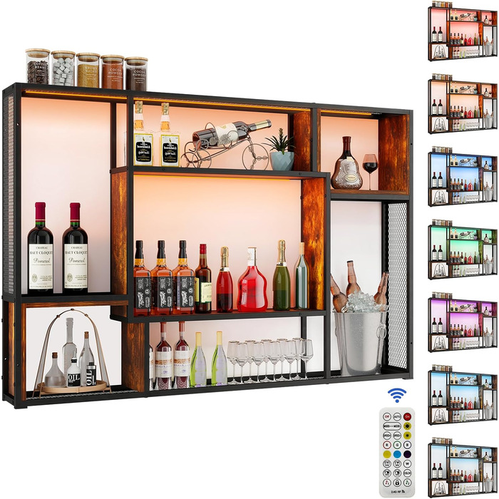 Стильне металеве виноградне реіал на стіну з LED-підсвічуванням, 3 яруси, чорний, 120x80 см