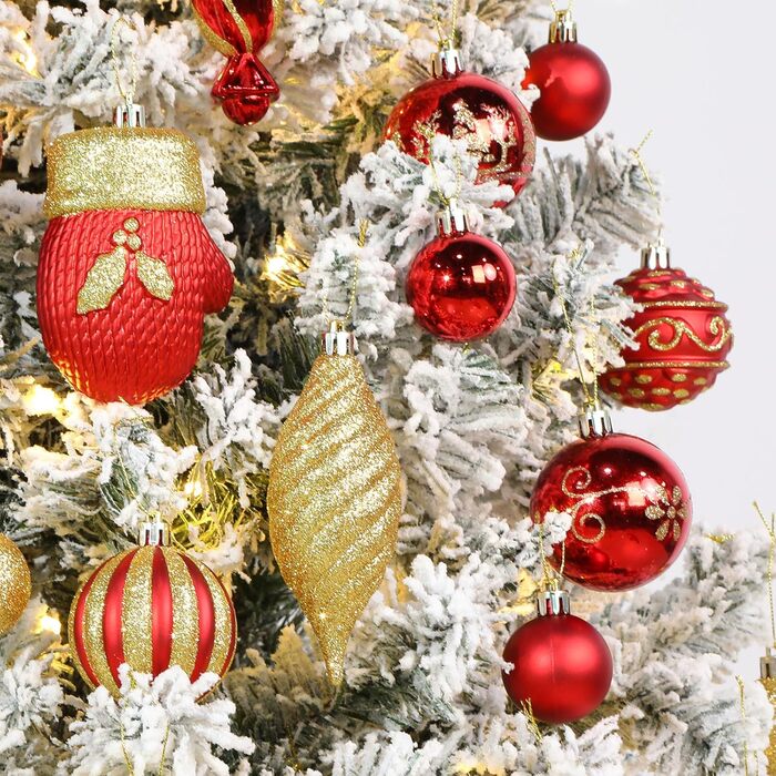 Набір прикрас на ялинку Alupssuc 80 шт. - ялинкові кулі різних форм, з гачками, для святкування Різдва, вечірок та весіль, колір шампань-золото (червоний & золотий)