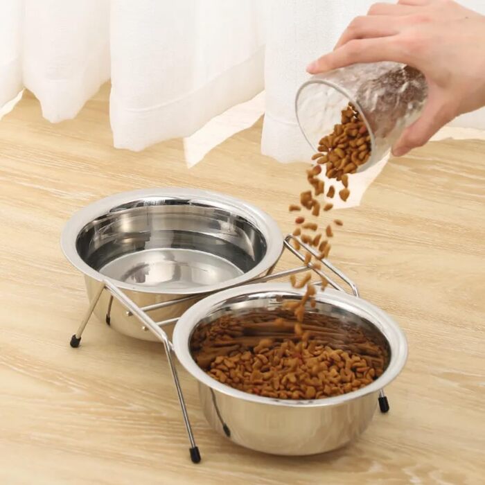Набір мисок для тварин з нержавіючої сталі PARENCE - 2 шт. - Антиковзкий стійкий підставник - для котів та маленьких собак - діаметр 11 см
