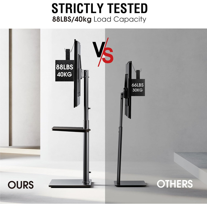 Підставка для телевізора Boden для 32-65 дюймів, поворотна (60°), регульована по висоті (8 ступенів), чорна, до 40 кг, VESA 400x400