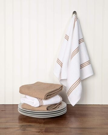 Sticky Toffee Dishcloths made of 100% cotton, terry cloth, 4 pieces, kitchen towels, 40.6 x 71 cm, light brown, soft, absorbent, for restaurant, bar, glass, kitchen towels