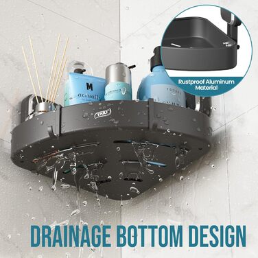 Поличка для душу TAILI без свердління, регульована, набір 2 шт., аксесуари для душу з гачками, нержавіюча сталь, чорний, органайзер для кухні, ванної кімнати, сріблястий