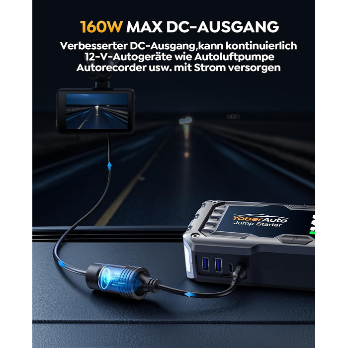 YaberAuto 6000A Powerbank для запуску двигуна авто, 12V, 10.0L бензин/9.0 Diesel, LCD, 450 Lumen, YA100