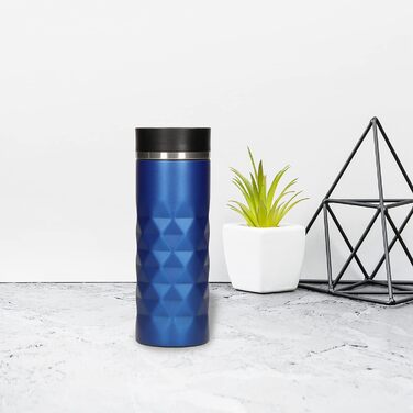 Термокружка Diamond з нержавіючої сталі 450 мл, з кнопкою, витримує гарячі та холодні напої, без BPA, вишуканий блиск (Ультрамарин)