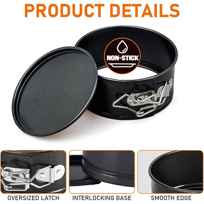 Набір форм для випічки 8 шт. 14 см, круглі міні-форми, антипригарні, знімний дно, для пирогів, кексів, піци, кішів