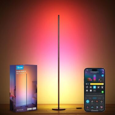 Govee LED-лампа RGBIC з Wi-Fi, диммування, сумісна з Alexa та Google Assistant, 16 млн кольорів, 58 режимів, музичний режим, DIY для ігор та сну, чорний, 1 шт.