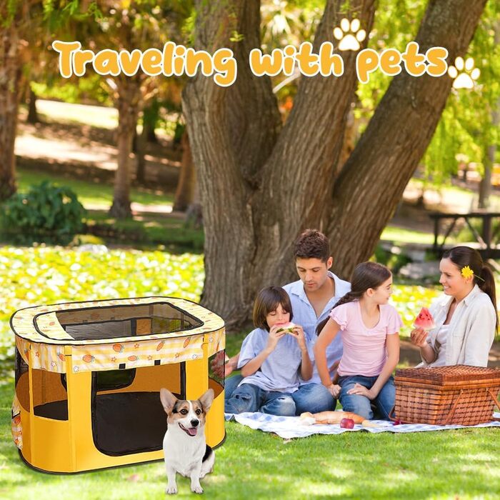 Клітка-забіг для цуценят та собак, переносний вольєр для тварин, 70x55x40 см (Жовтий)