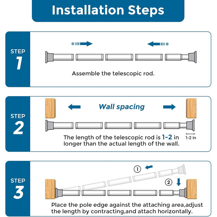 Штанга для карниза без свердління AIZESI 60-120 см, 1 шт. - Дзеркальна, для ванної кімнати, вікна, шафи (Чорний, 80-190см, 1 шт.)