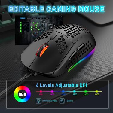 Ігрова клавіатура та миша UK-Layout з підсвічуванням RGB, 62 клавіші, механічна, 6400 DPI (чорний/червоний перемикач)