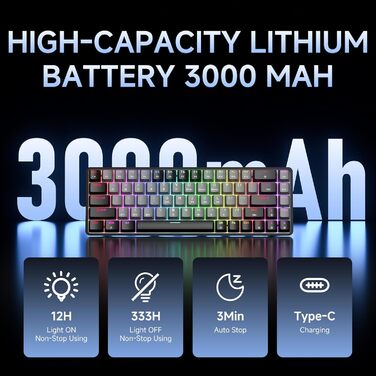 Dierya DK68 - Бездротова ігрова клавіатура з RGB підсвічуванням (68 клавіш, механічний, Linear Red Switch, QWERTY, Bluetooth/2.4GHz/USB-C)