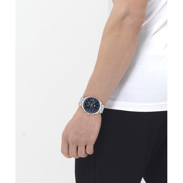 Годинник чоловічий Lacoste Boston Chronograph кварцовий з шкіряним або металевим браслетом (Navy, Метал)