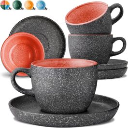 Кофеварка Cosumy Cappuccino 4 шт. з підставками - 200 мл керамічні чашки для капучино - зелена реактивна глазур ручної роботи - довго тримає тепло (червоний)