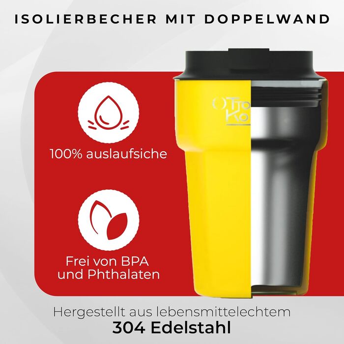 Термокружка 350 мл з кришкою, що не пропускає, з нержавіючої сталі для кави, чаю та напоїв на виніс (Жовтий)