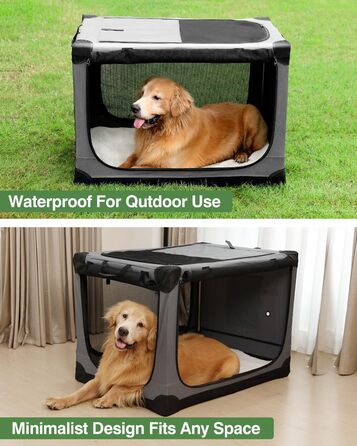 Складана переносна собача будка для середніх та великих собак, 106.7 см, з 4 дверима, сіра, з мішком для зберігання (90x64x64 см)