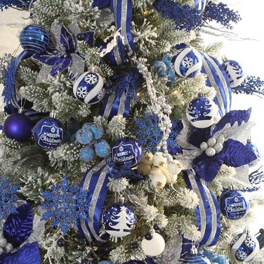 Декоративна куля для ялинки Sea Team з малюнком та блискучим прикрасою у вигляді ялинки, блакитна, 60 мм (6 шт.)