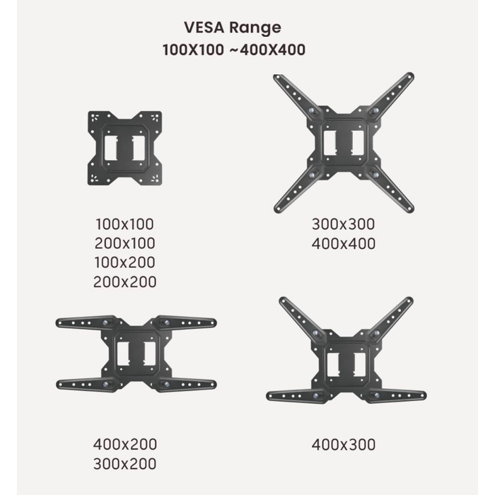 Настінний кріплення для телевізора 26-55 дюймів, VESA 100x100-400x400 мм, поворотне, нахильне, висувне, для LED, OLED, плоских та curved телевізорів, до 30 кг